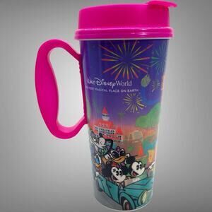 Walt Disney World Cup Pink Lid Handle Refillable Plastic Mickey Mouse Whirley